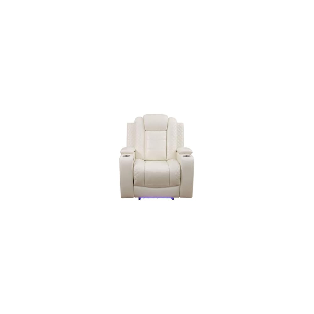 Recliner Chair White Breathing Leather USB charging cup-holder Living Room