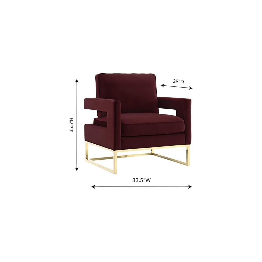 TOV Furniture The Avery Collection Modern Style Living Room Den Leather Upholstered Armchair with Gold Legs, Maroon
