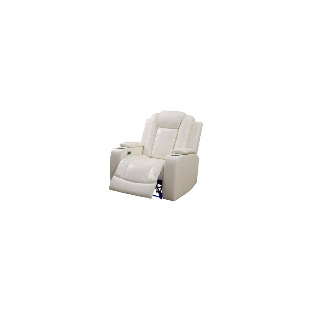 Recliner Chair White Breathing Leather USB charging cup-holder Living Room