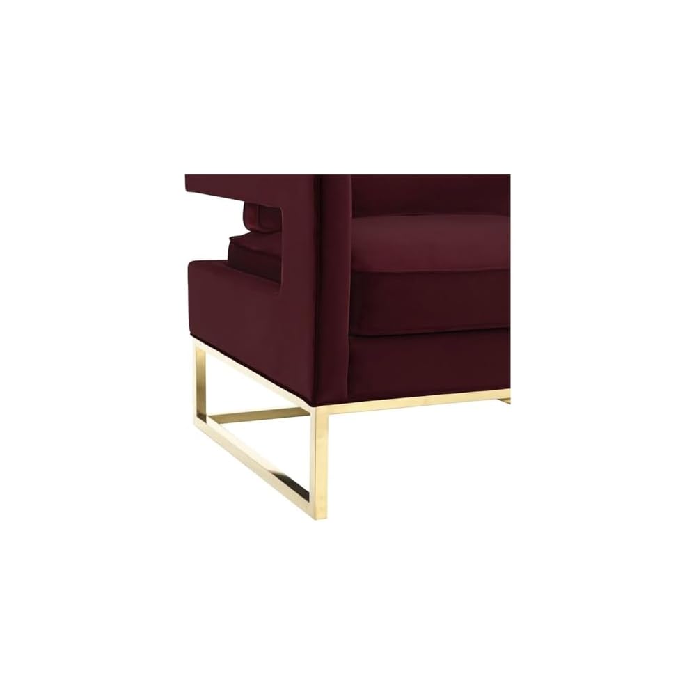 TOV Furniture The Avery Collection Modern Style Living Room Den Leather Upholstered Armchair with Gold Legs, Maroon