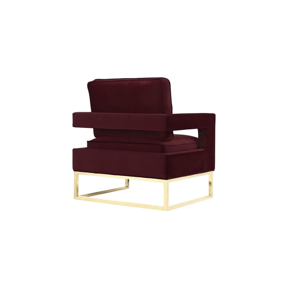 TOV Furniture The Avery Collection Modern Style Living Room Den Leather Upholstered Armchair with Gold Legs, Maroon