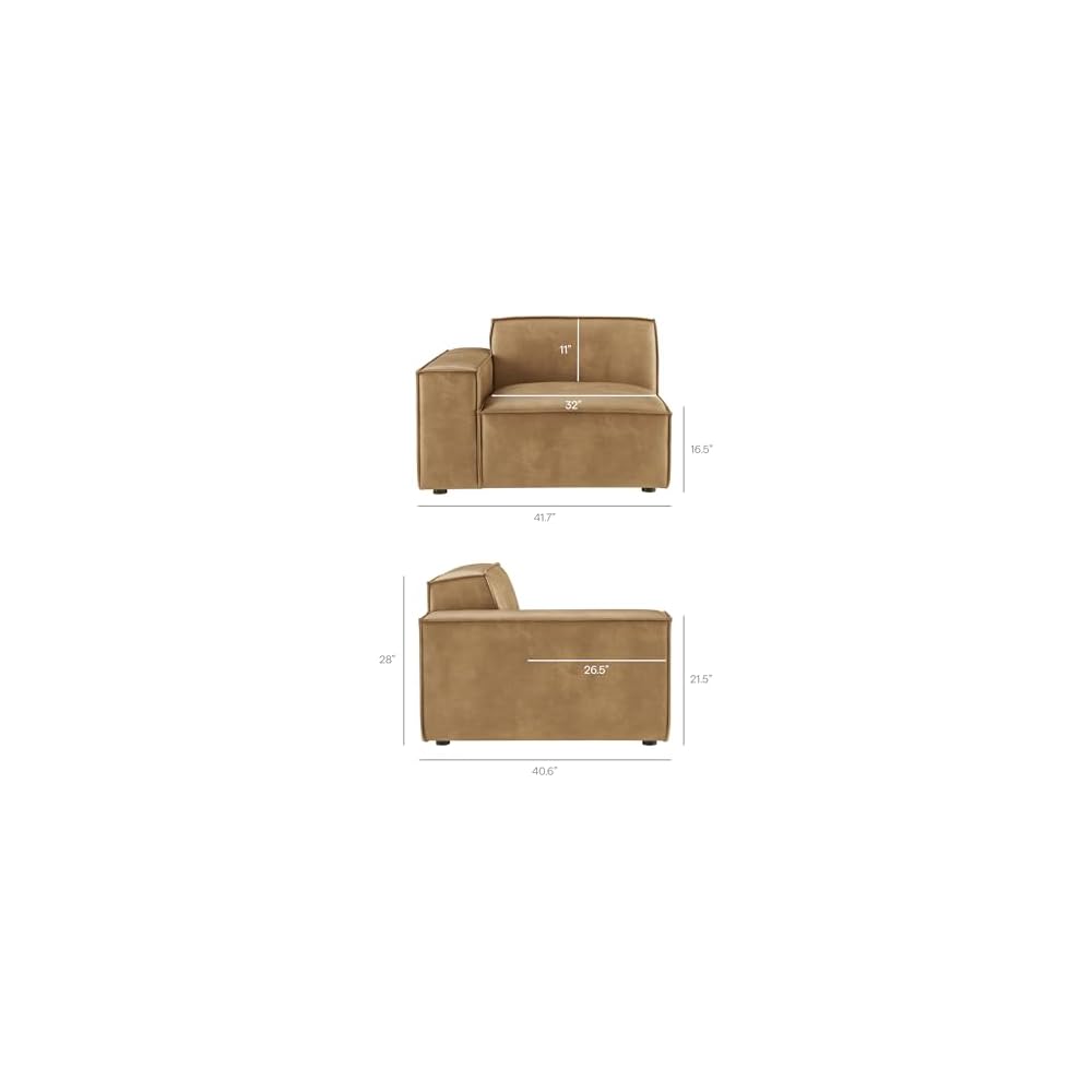 Modway Restore Left-Facing Faux Leather Modular Lounge Chair in Toast - Living Room Vegan Leather Upholstered Single-Arm Accent Armchair for Sectional Sofa