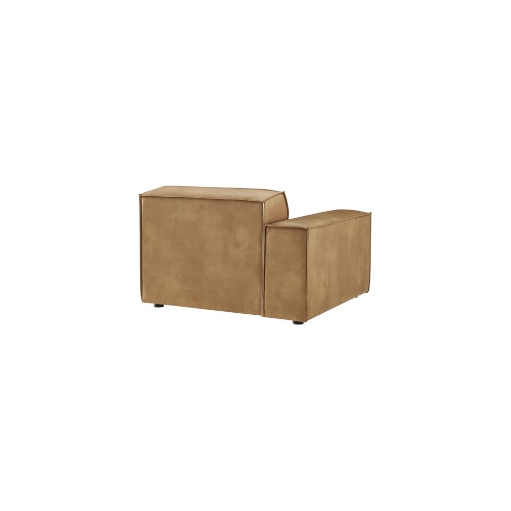 Modway Restore Left-Facing Faux Leather Modular Lounge Chair in Toast - Living Room Vegan Leather Upholstered Single-Arm Accent Armchair for Sectional Sofa