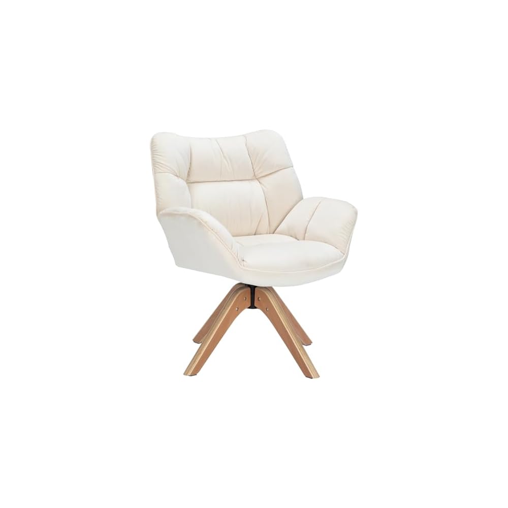 Mid Century Accent Chair No Wheel 360° Swivel PU Cozy Vanity Chair Wood Leg