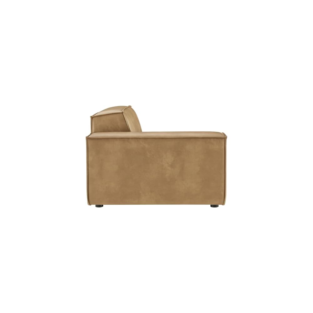 Modway Restore Left-Facing Faux Leather Modular Lounge Chair in Toast - Living Room Vegan Leather Upholstered Single-Arm Accent Armchair for Sectional Sofa