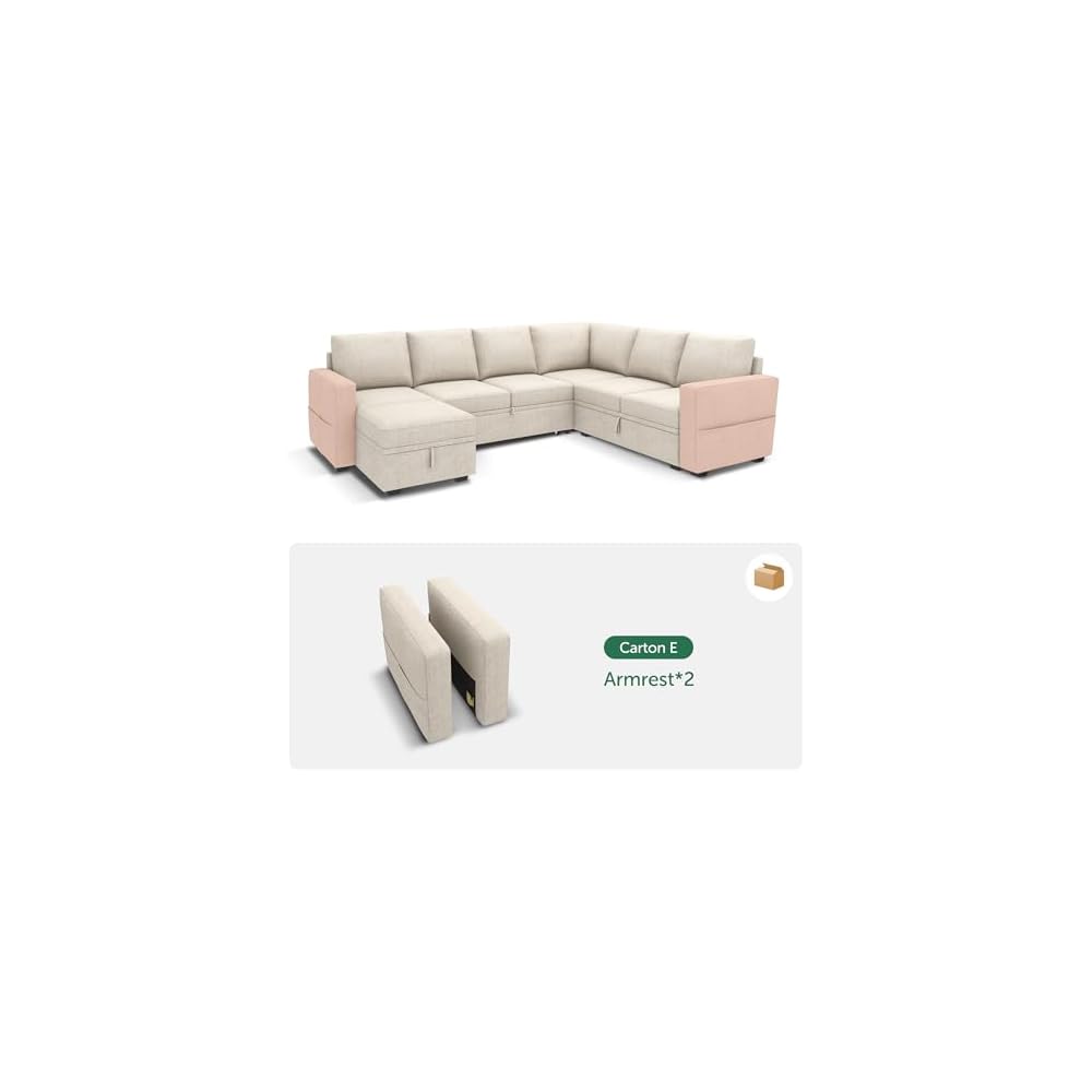 HONBAY Modular Armrest for Sectional Sleeper Sofa, Pair of Armrests for Sectional Modular Couch Bed, Beige