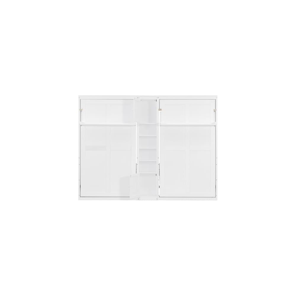 GOWE Dual Twin Size Wall Murphy Beds with Cabinets and Shelves, White(Old SKU:N820S00058K)
