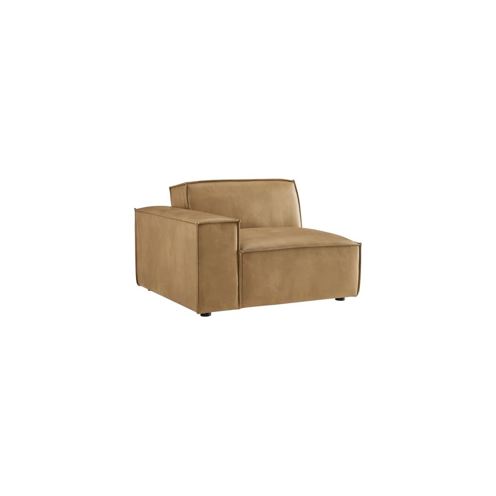 Modway Restore Left-Facing Faux Leather Modular Lounge Chair in Toast - Living Room Vegan Leather Upholstered Single-Arm Accent Armchair for Sectional Sofa