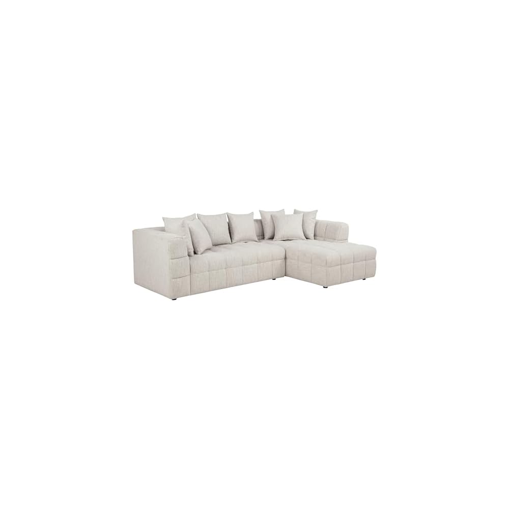 Coaster Amara Living Room Chenille L-Shaped Sectional, Ivory 551911-SETB