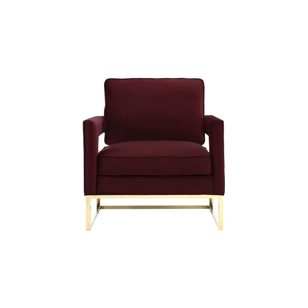 TOV Furniture The Avery Collection Modern Style Living Room Den Leather Upholstered Armchair with Gold Legs, Maroon