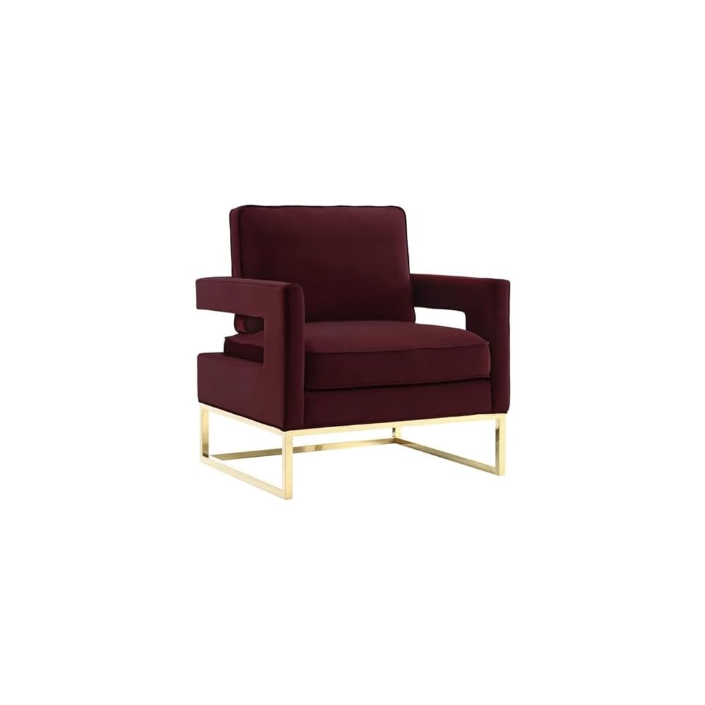 TOV Furniture The Avery Collection Modern Style Living Room Den Leather Upholstered Armchair with Gold Legs, Maroon