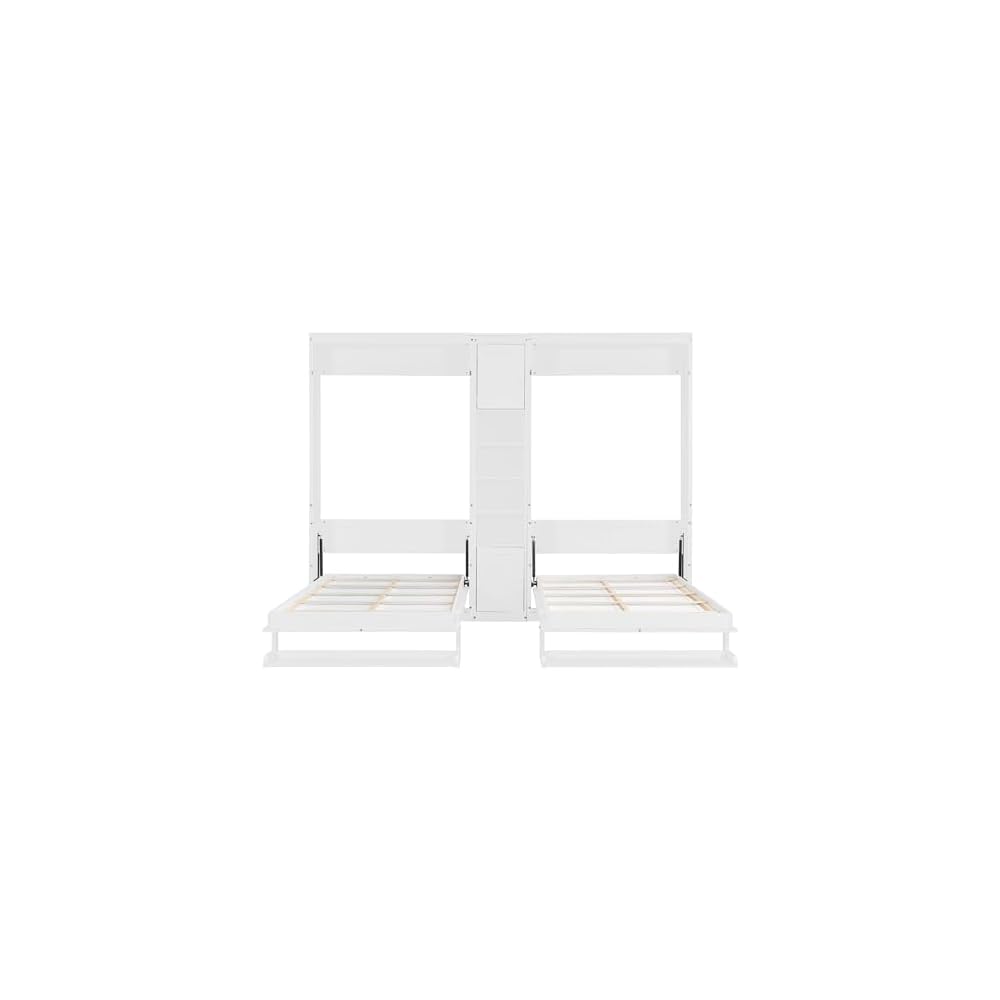 GOWE Dual Twin Size Wall Murphy Beds with Cabinets and Shelves, White(Old SKU:N820S00058K)