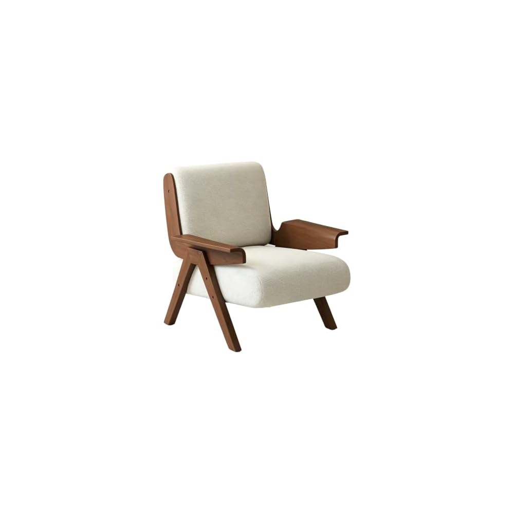 Mid-Century Arm Sofa Chair Striped Accent Chairs Inclined Ergonomic Reading Chair Wood French Wingback Chairs Removable Upholstered Backrestchair for Living Room Bedroom Balcony Study Hotel Cafe