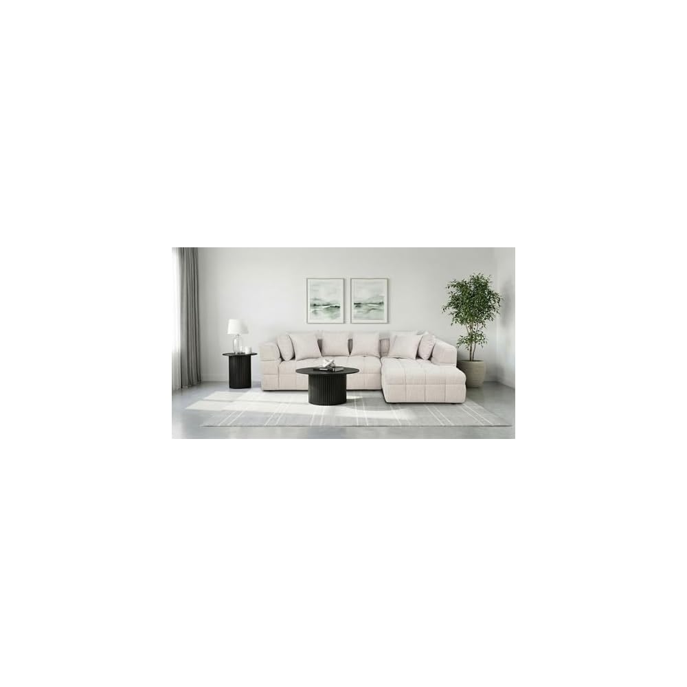 Coaster Amara Living Room Chenille L-Shaped Sectional, Ivory 551911-SETB
