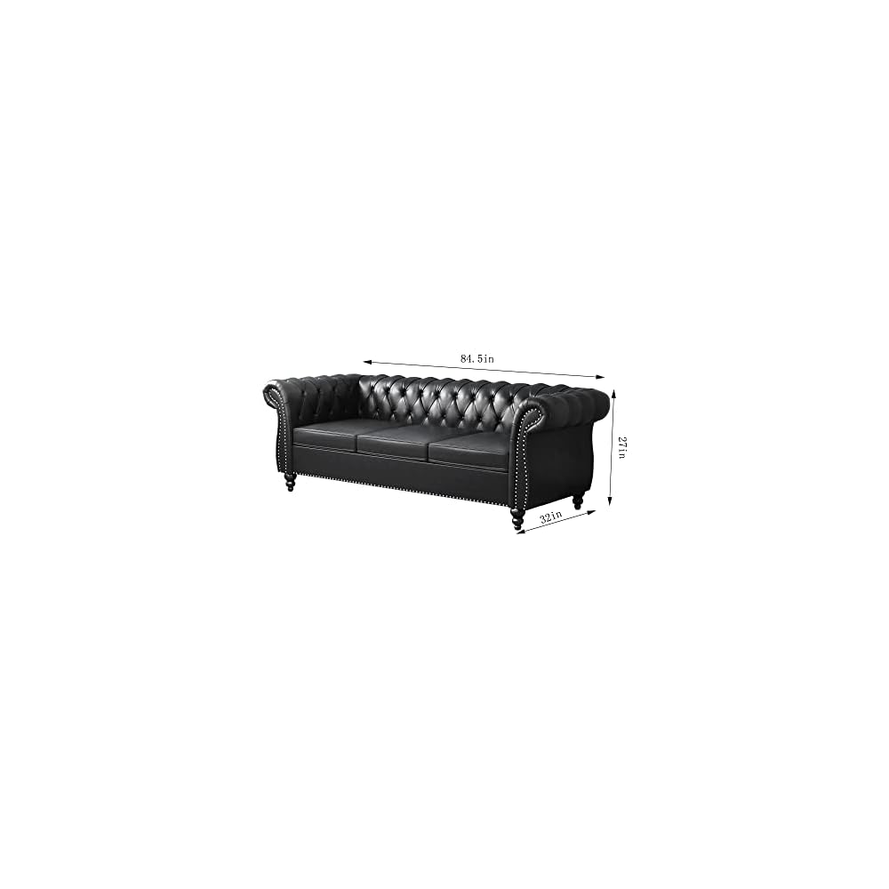 AVZEAR 2-Piece Living Room Sectional Sofa Set, Upholstered Sofa Modern Sofa Couches Set Style Button Tufted, PU Chesterfield Sofa for Living Room Apartment, 2+3 Seat PU Black