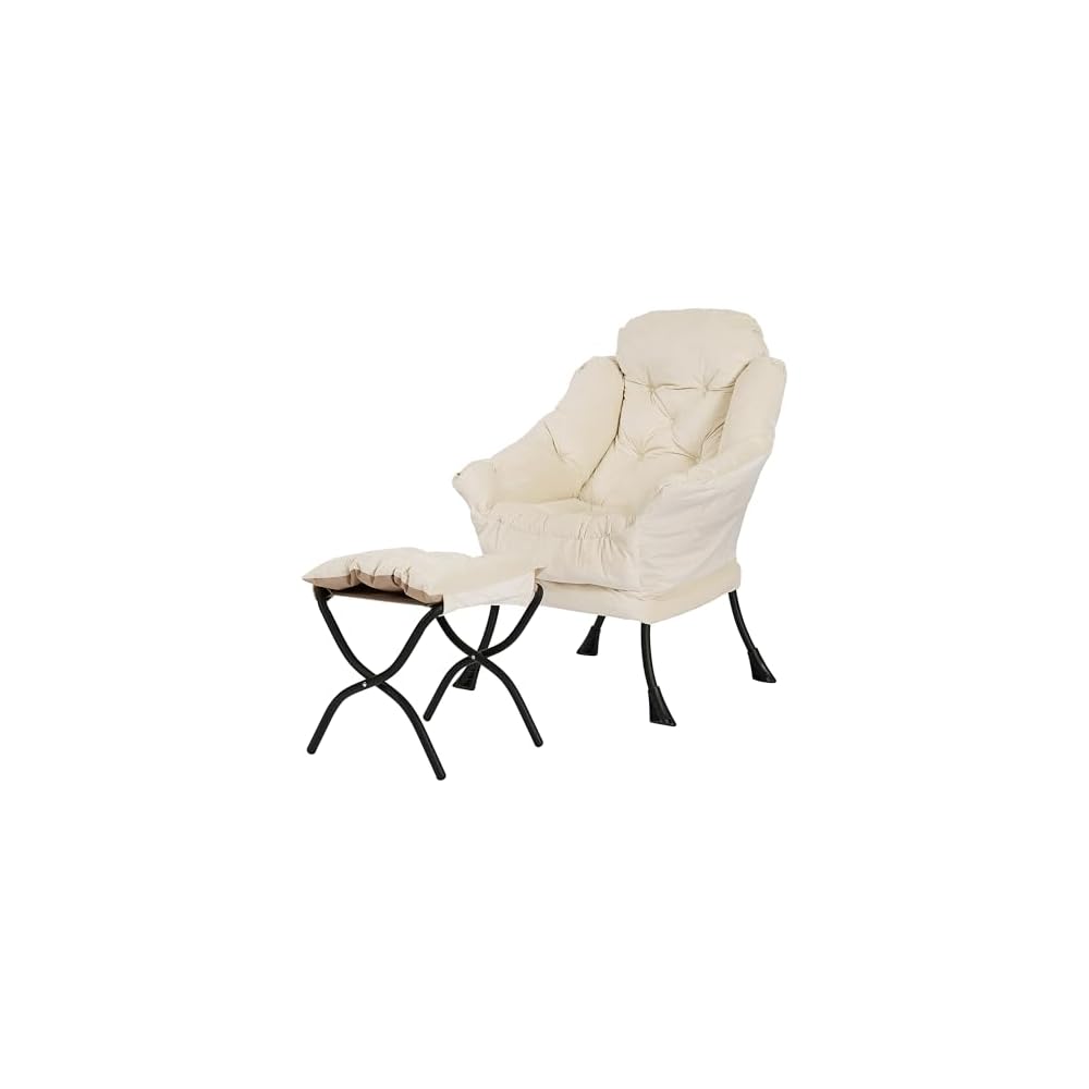 Kokel Lazy Chair with Folding Ottoman,Living Room Chairs, Accent Contemporary Lounge Chair, Single Steel Frame Leisure Sofa Chair with Armrests and A Side Pocket (Blue)
