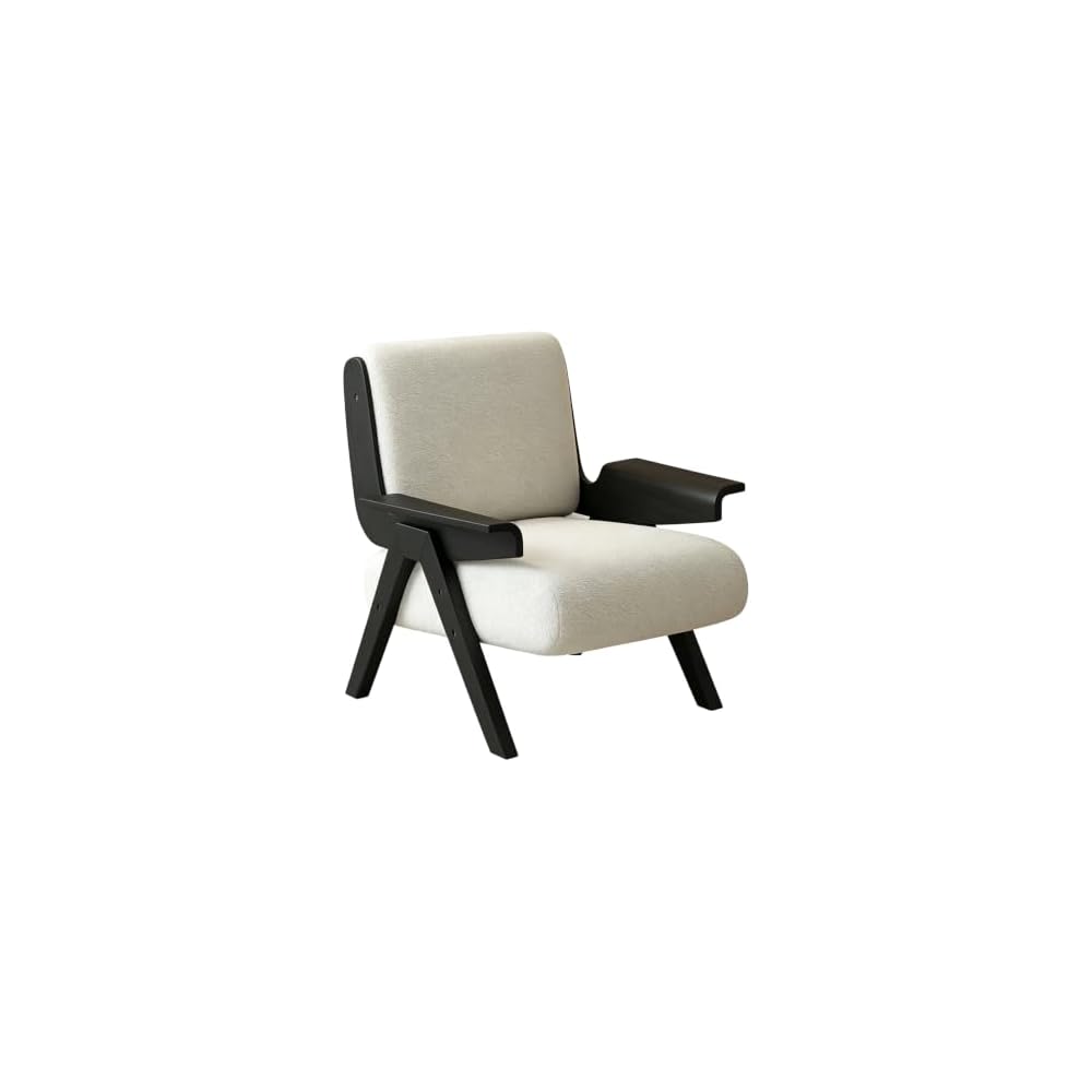 Mid-Century Arm Sofa Chair Striped Accent Chairs Inclined Ergonomic Reading Chair Wood French Wingback Chairs Removable Upholstered Backrestchair for Living Room Bedroom Balcony Study Hotel Cafe