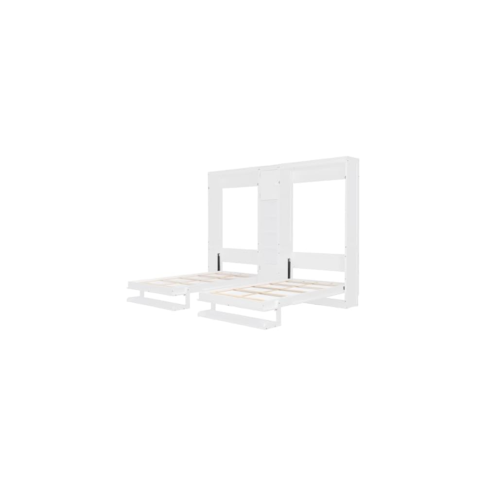 GOWE Dual Twin Size Wall Murphy Beds with Cabinets and Shelves, White(Old SKU:N820S00058K)