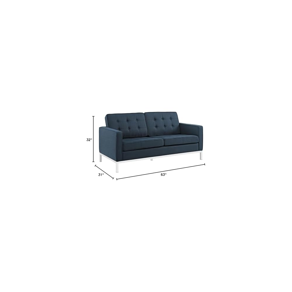 Modway Loft Upholstered Fabric Mid-Century Modern Loveseat In Azure