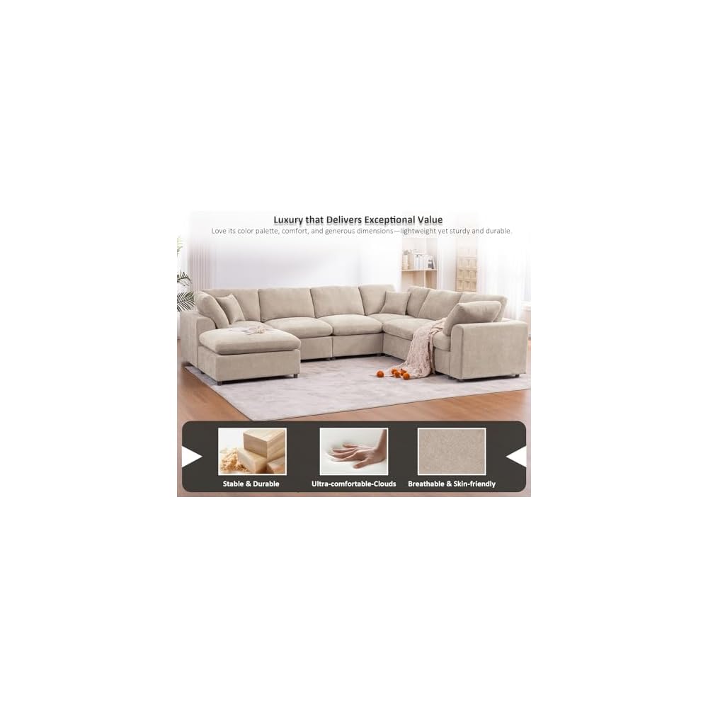 Oversized Modular Sectional Sofa, 7 Seater Cloud Couch with Ottoman