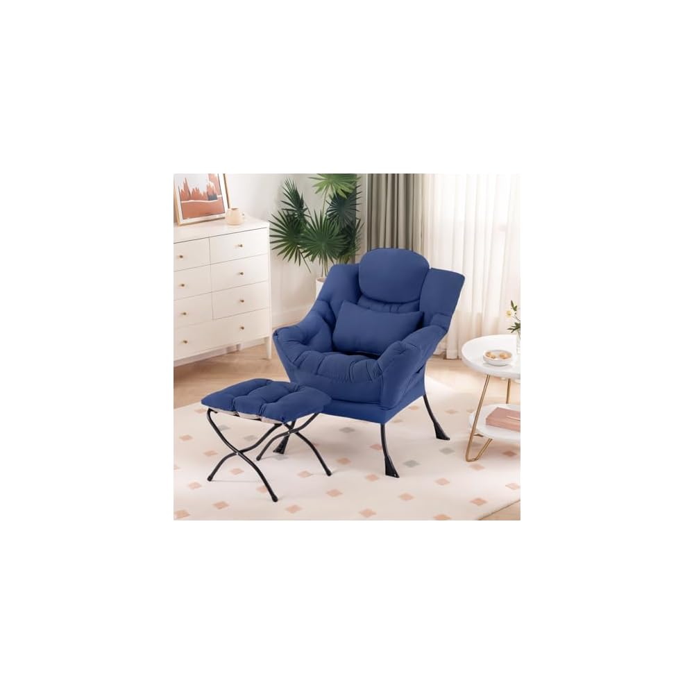 Furlide Lazy Chair with Ottoman, Comfy Reading Chair with Pillow， Khaki