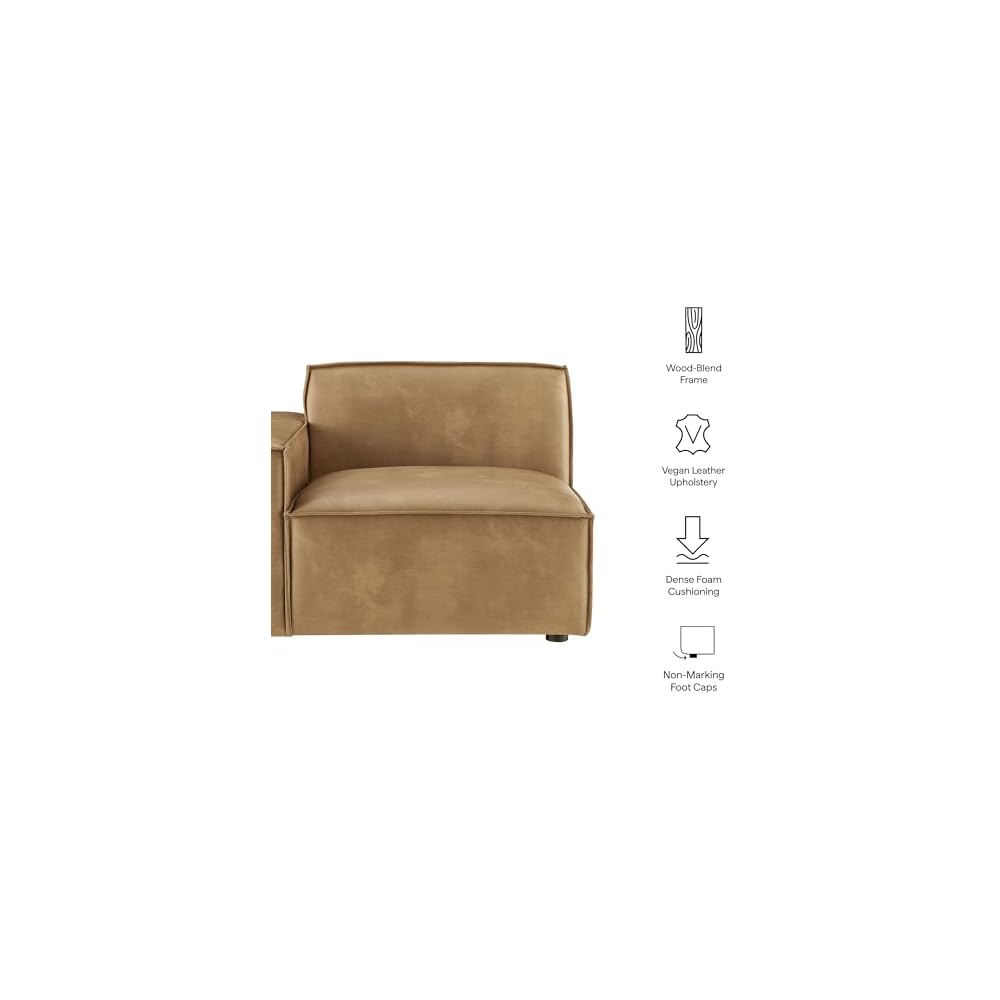 Modway Restore Left-Facing Faux Leather Modular Lounge Chair in Toast - Living Room Vegan Leather Upholstered Single-Arm Accent Armchair for Sectional Sofa