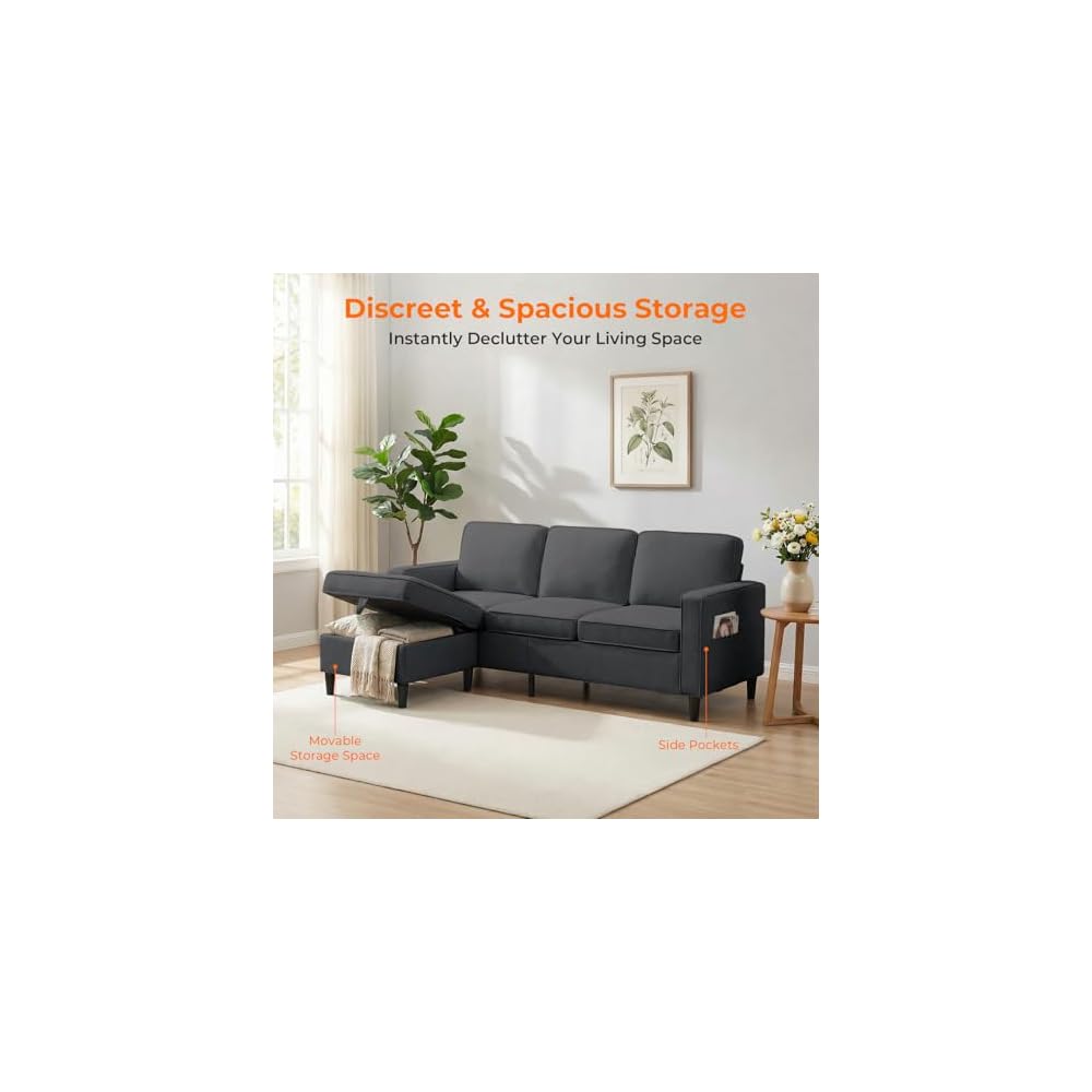 CECER 2 Piece Sofa Sets with Storage Ottoman for Living Room-Dark Grey