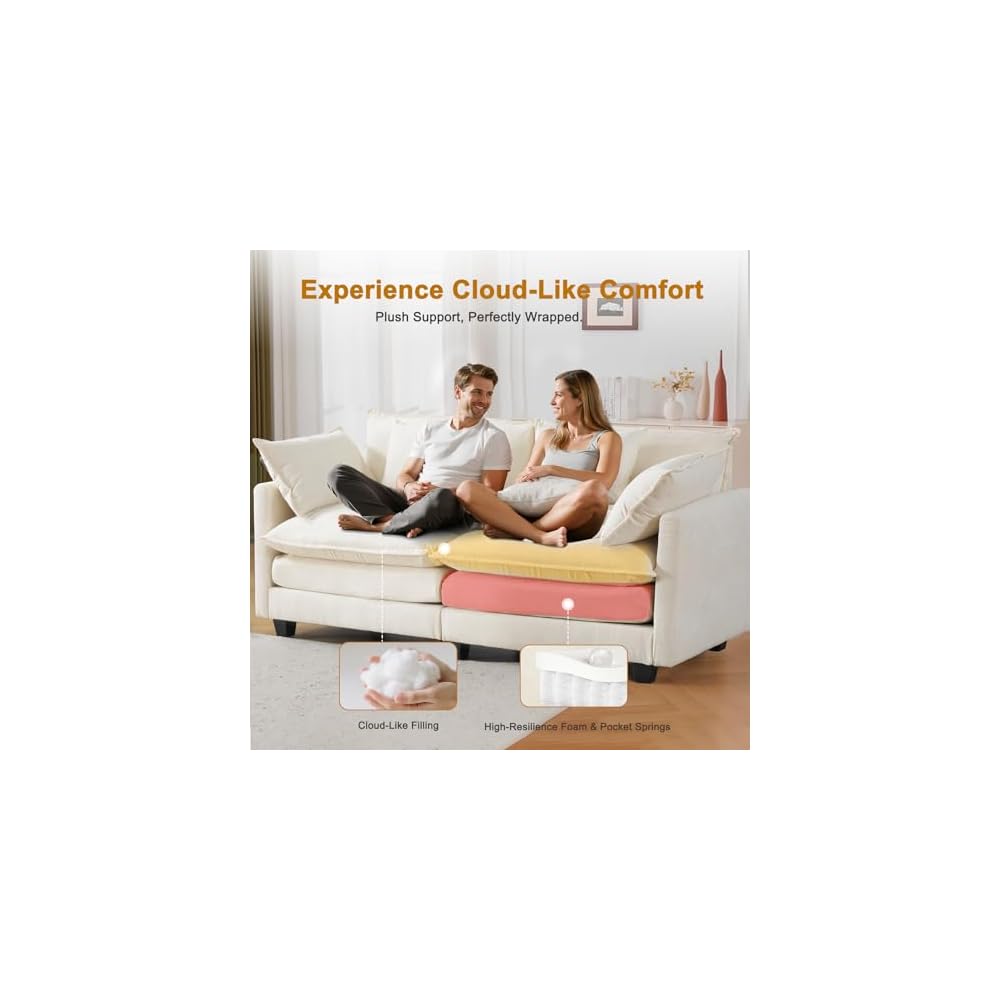 77" Loveseat Sofa Couch｜Small Cloud 2-Seater Sectional Sofa with 29.1" Deep Seat｜FSC Certified Solid Wood & Metal Frame｜Easy Assembly & 1YR Guarantee｜for Apartment Living Room Bedroom｜Beige