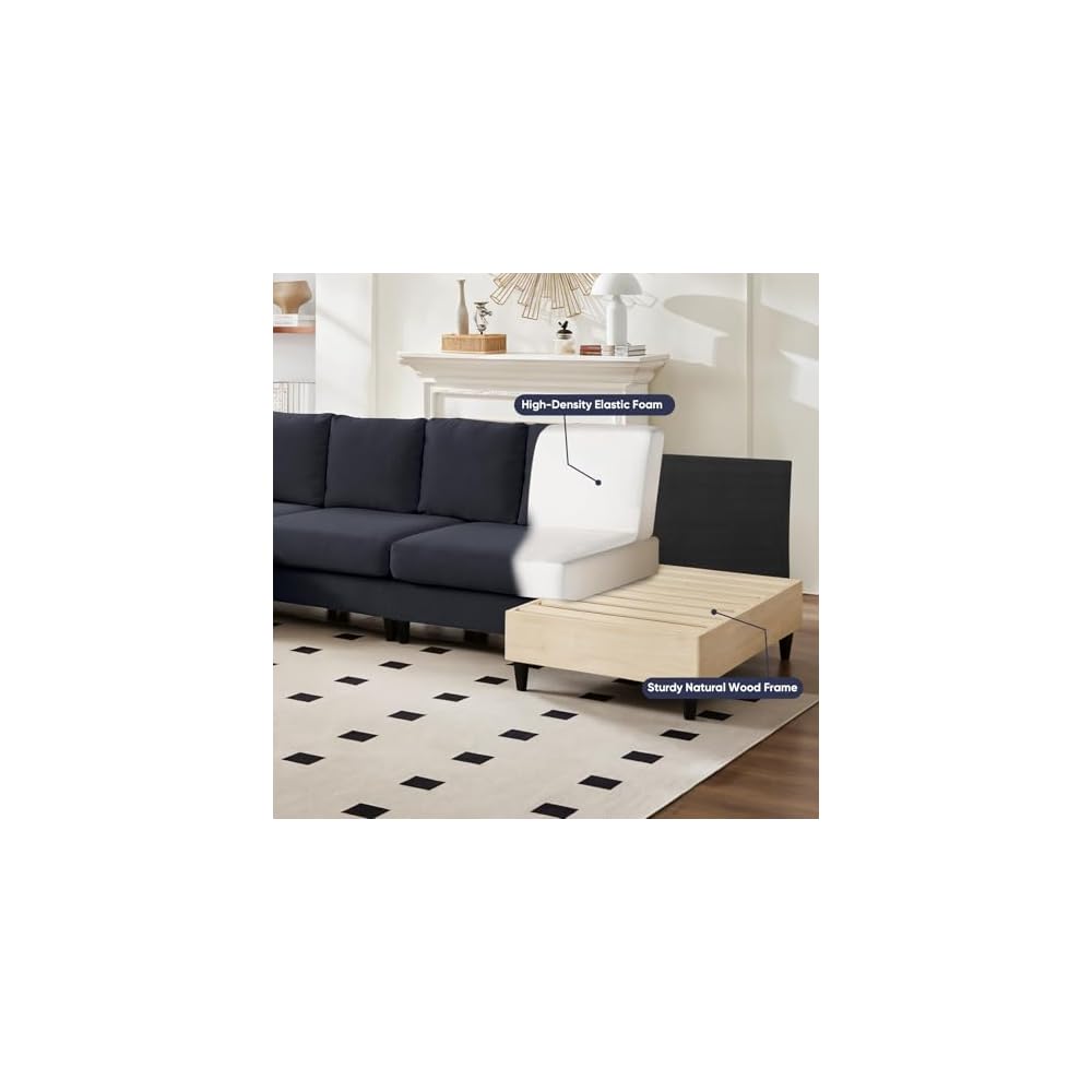 ijuicy U Shaped Sofa Couch with Double Chaises, 114" Sectional Sofa with Sleepable Armrest, 4 Seat Couch with Chaises, Sectional Couches for Living Room, Apartment (Linen, Dark Grey)