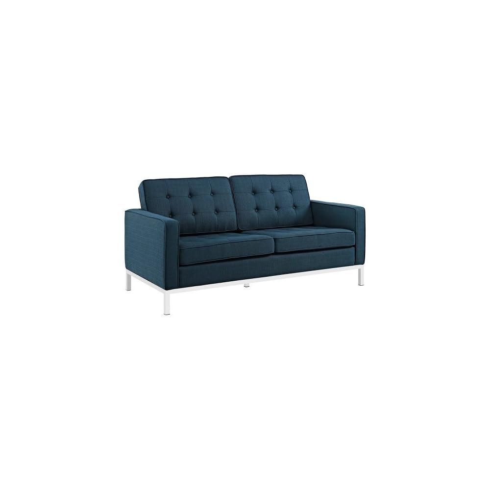 Modway Loft Upholstered Fabric Mid-Century Modern Loveseat In Azure