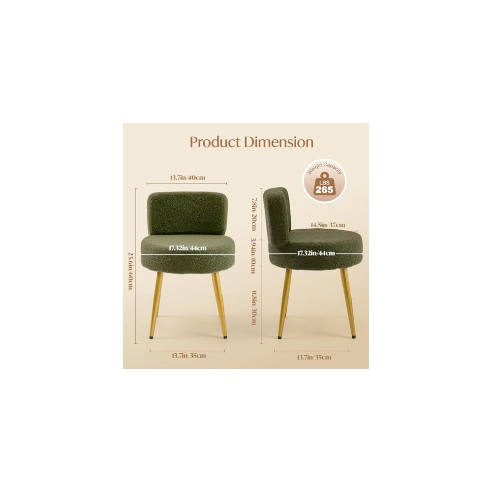 Warmiehomy Cute Vanity Chair with Back - Girls Fluffy Makeup Chair for Vanity - Small Cozy Desk Chair No Wheels for Bedroom Home Office Living Room (Green)