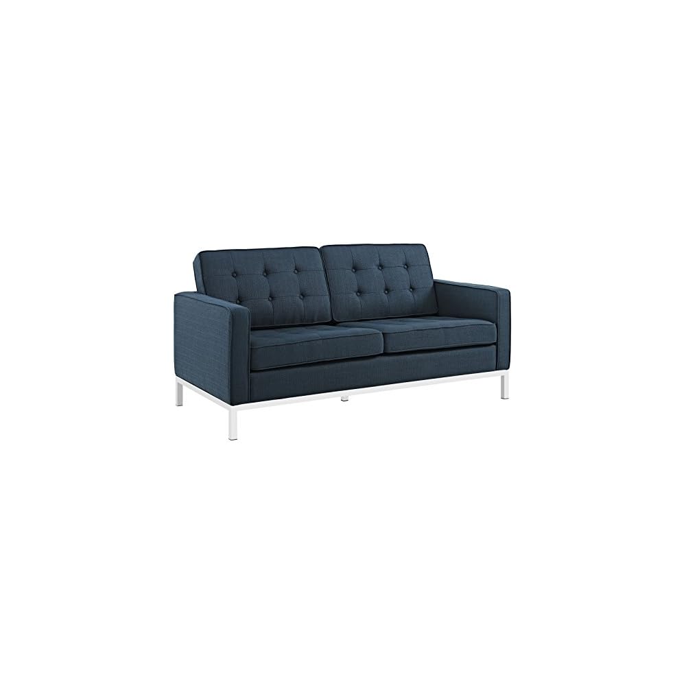 Modway Loft Upholstered Fabric Mid-Century Modern Loveseat In Azure
