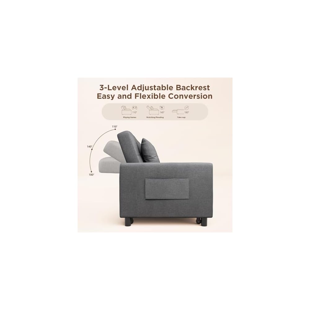 Aiho 78 Inch Sectional Sleeper Sofa, Pull Out Couch, Dark Grey