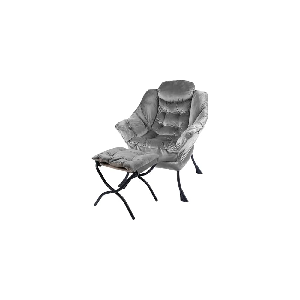 Kokel Lazy Chair with Folding Ottoman,Living Room Chairs, Accent Contemporary Lounge Chair, Single Steel Frame Leisure Sofa Chair with Armrests and A Side Pocket (Blue)