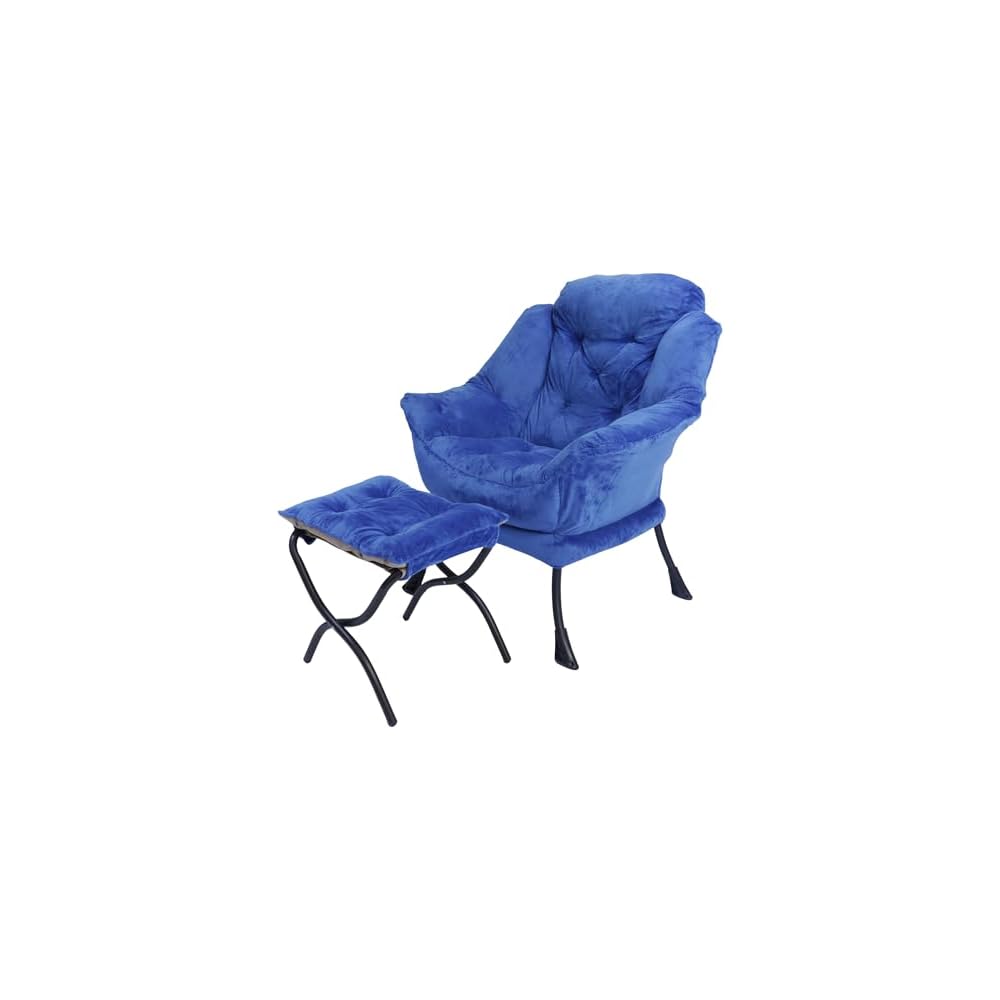 Kokel Lazy Chair with Folding Ottoman,Living Room Chairs, Accent Contemporary Lounge Chair, Single Steel Frame Leisure Sofa Chair with Armrests and A Side Pocket (Blue)