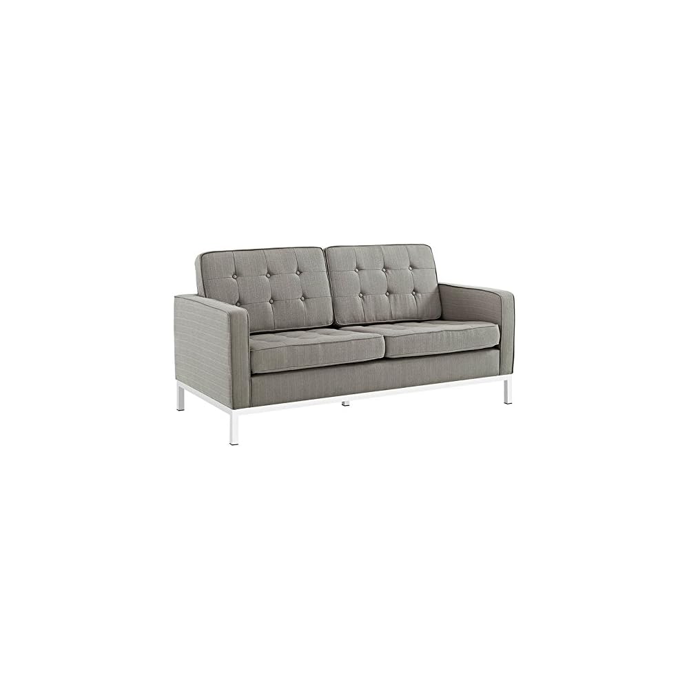 Modway Loft Upholstered Fabric Mid-Century Modern Loveseat In Azure