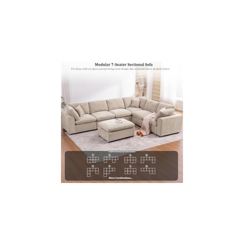 Oversized Modular Sectional Sofa, 7 Seater Cloud Couch with Ottoman
