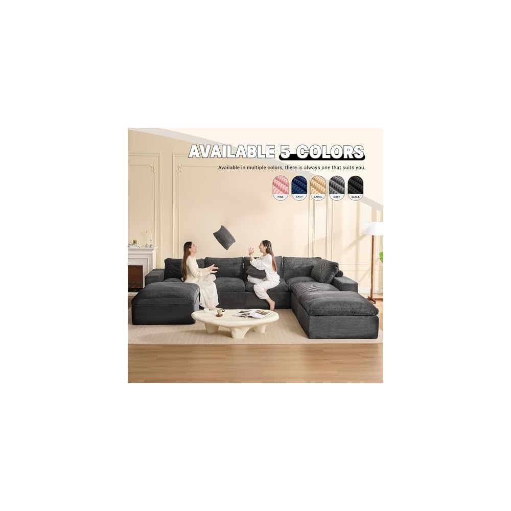 Afuson 137.8” Sectional Couches for Living Room, Set of Cloud Couch, Modular Sectional Sofa, Convertible Sofas Bed, Deep Seat Sofa, Sleeper Sofa Full Size, Corduroy, Gray