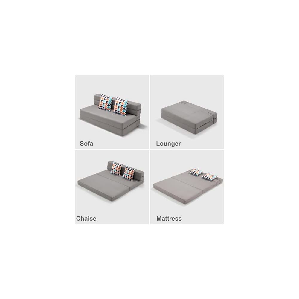 ARTPLAN Foldable Sleeper Sofa Pillow Convertible Guest Mattress,Light Gray