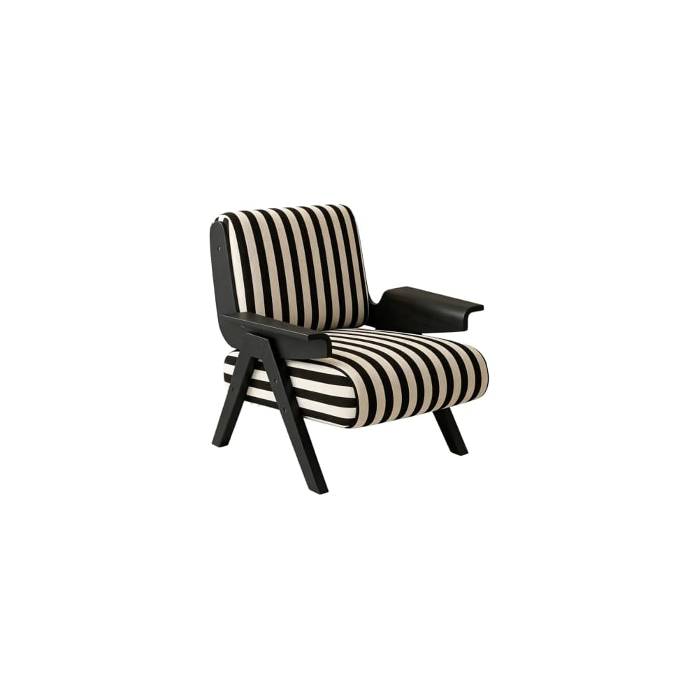 Mid-Century Arm Sofa Chair Striped Accent Chairs Inclined Ergonomic Reading Chair Wood French Wingback Chairs Removable Upholstered Backrestchair for Living Room Bedroom Balcony Study Hotel Cafe