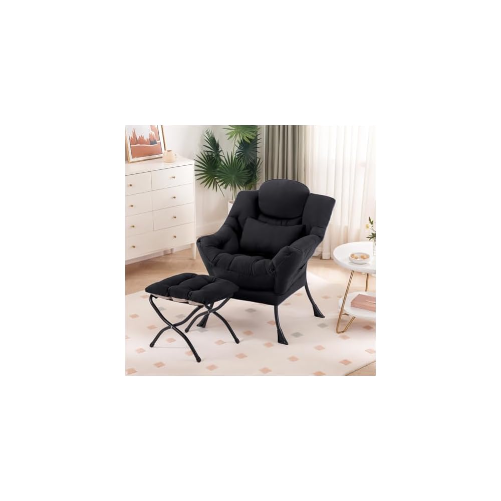 Furlide Lazy Chair with Ottoman, Comfy Reading Chair with Pillow， Khaki