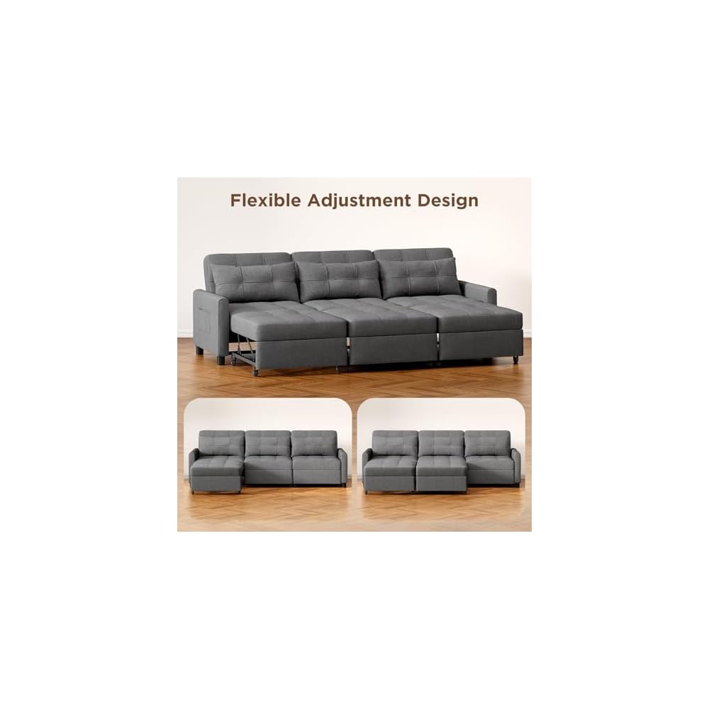 Aiho 78 Inch Sectional Sleeper Sofa, Pull Out Couch, Dark Grey