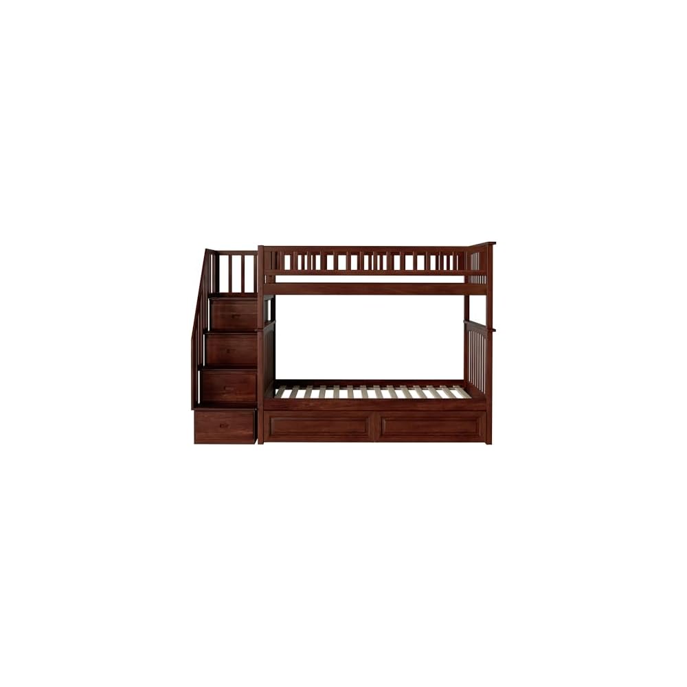 AFI, Columbia Staircase Bunk Bed Twin Over Twin & Raised Panel Bed Drawers, Walnut
