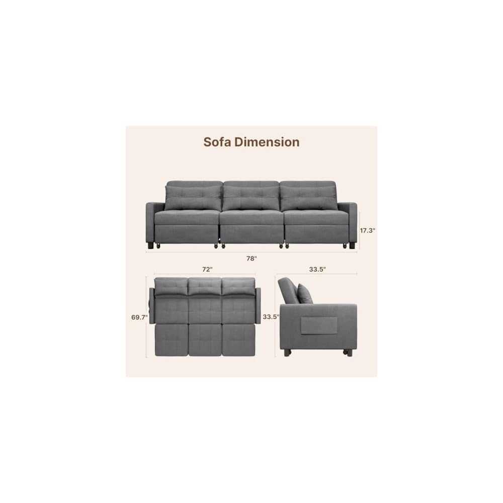Aiho 78 Inch Sectional Sleeper Sofa, Pull Out Couch, Dark Grey