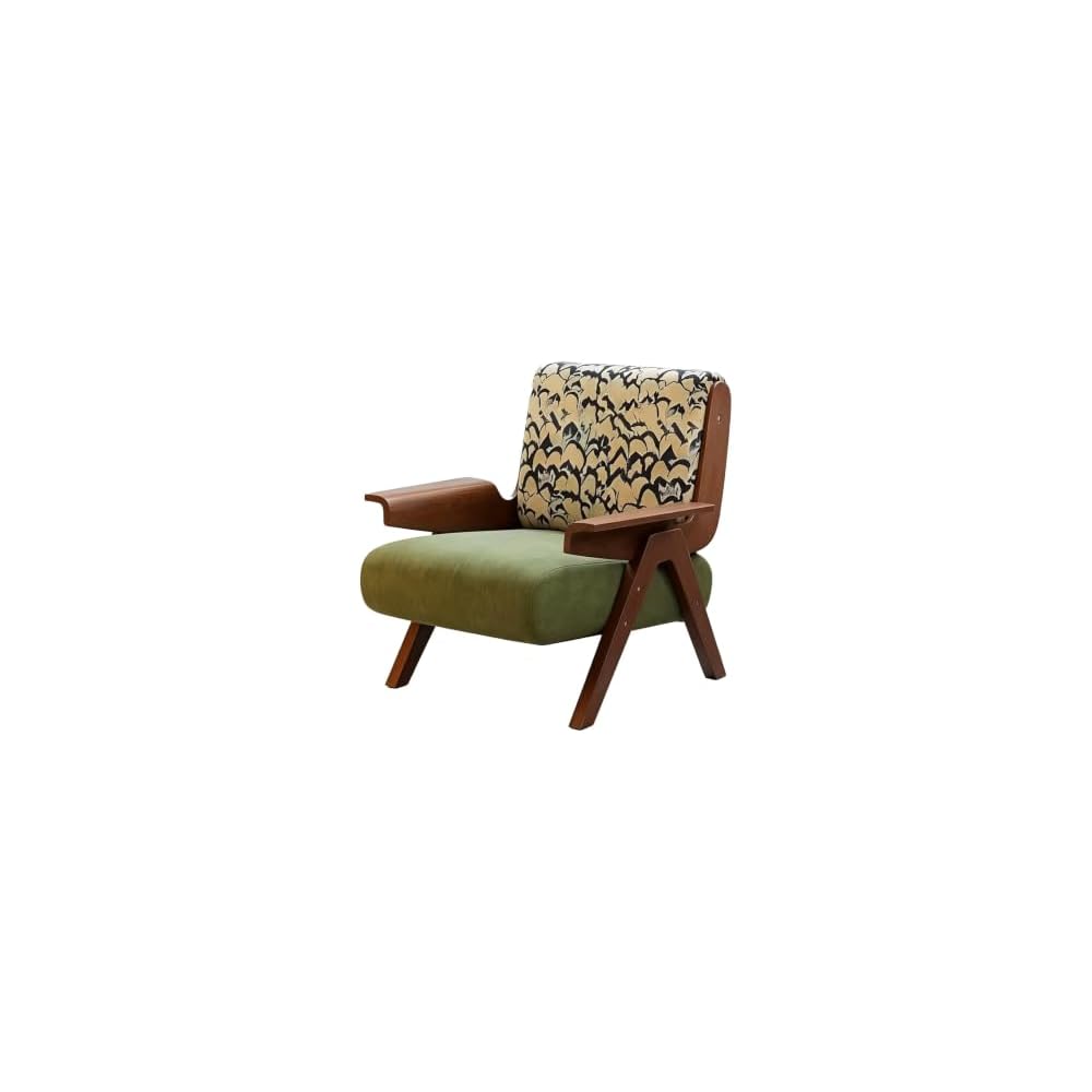 Mid-Century Arm Sofa Chair Striped Accent Chairs Inclined Ergonomic Reading Chair Wood French Wingback Chairs Removable Upholstered Backrestchair for Living Room Bedroom Balcony Study Hotel Cafe