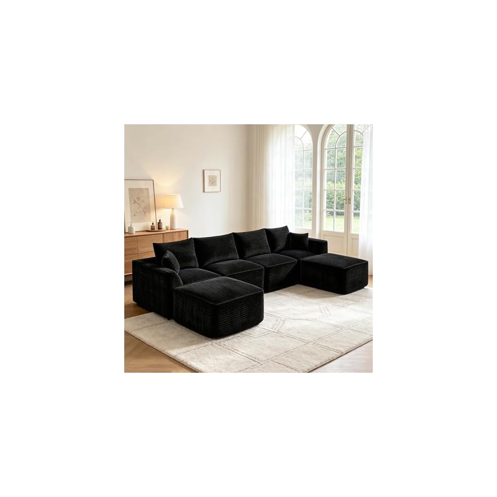 130" Modular Cloud Couch for Living Room, Black