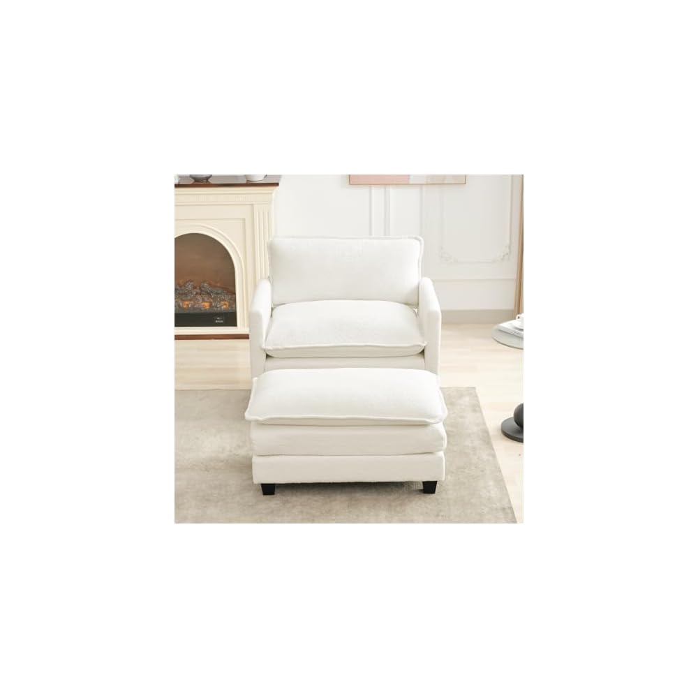 ROWHY Convertible Sectional Couch with Ottoman, Single Armchair with armrests, Modern Living Room Furniture Set, Small Couches for Small Spaces, for Living Room, Chenille, Beige
