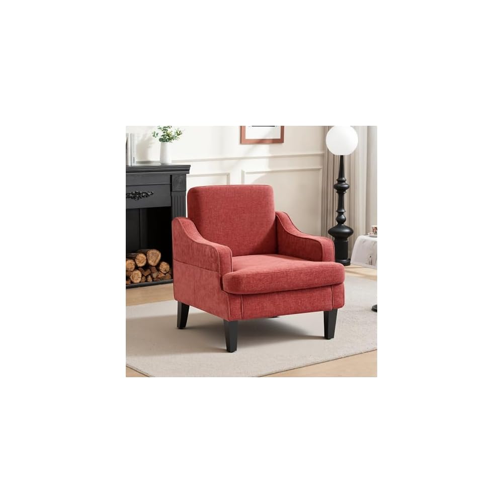 Mid-Century Accent Chair, Comfy Arm Chair Upholstered Living Room Chair for Bedroom, Fabric Reading Chair with Wood Legs for Apartment, Waiting Room, Vanity Room (Darkgray)