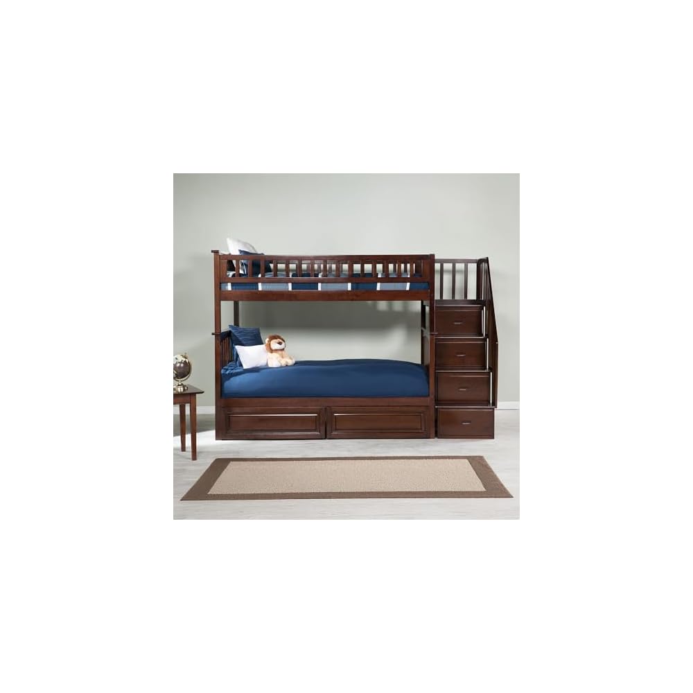 AFI, Columbia Staircase Bunk Bed Twin Over Twin & Raised Panel Bed Drawers, Walnut