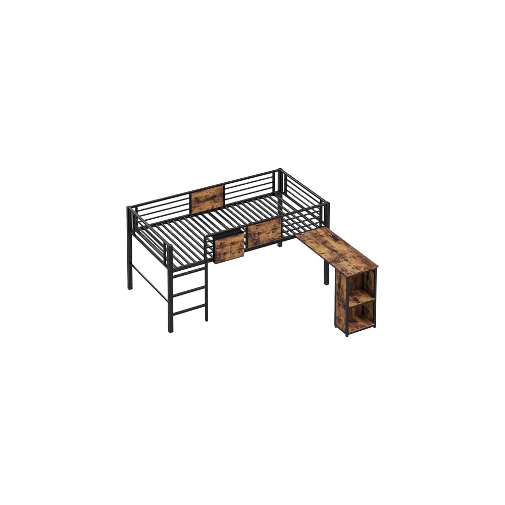 LIKIMIO Low Loft Bed Twin Size with Desk & 25 Heavy-Duty Steel Slats